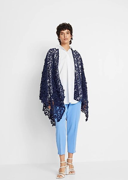 bonprix Strickponcho aus Polyester, mit Blumenmuster, lässig geschnittene P günstig online kaufen