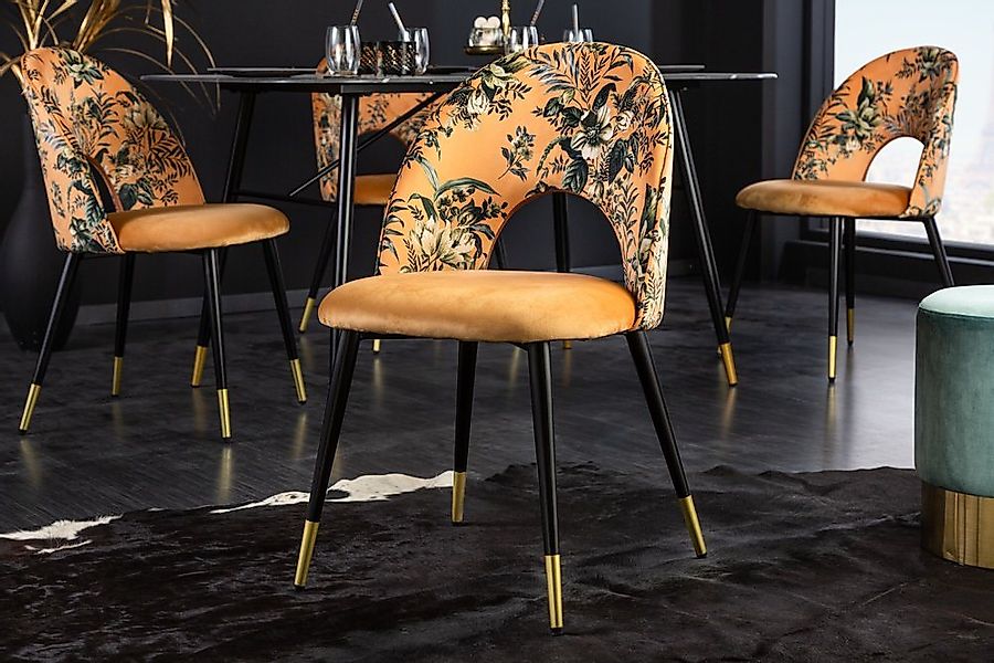 riess-ambiente Esszimmerstuhl PRÊT-À-PORTER gelb/schwarz – Samt, florales M günstig online kaufen