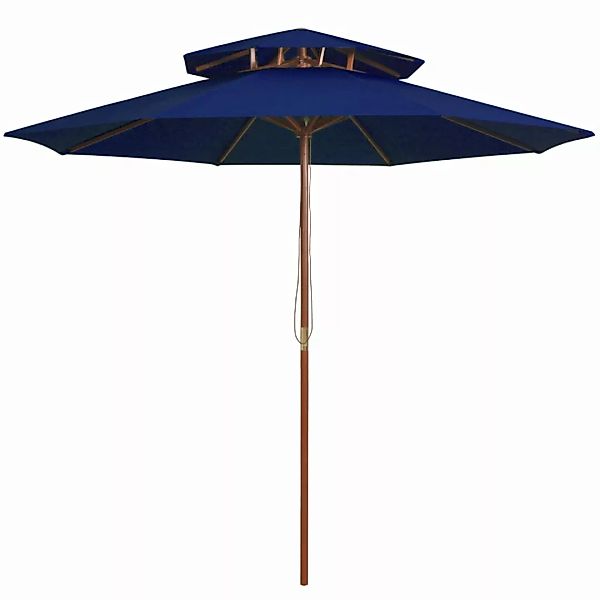 Sonnenschirm Mit Doppeldach Und Holzmast Blau 270 Cm günstig online kaufen