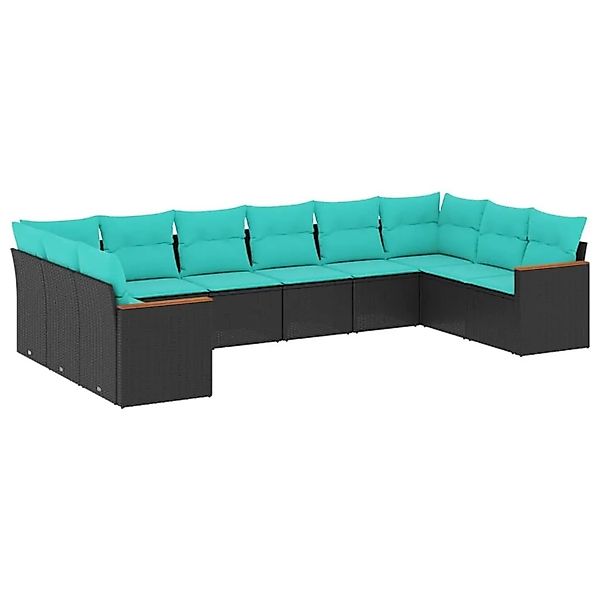 vidaXL 10-Tlg Gartensofa-Set mit Kissen Schwarz Polyrattan 3226323 günstig online kaufen