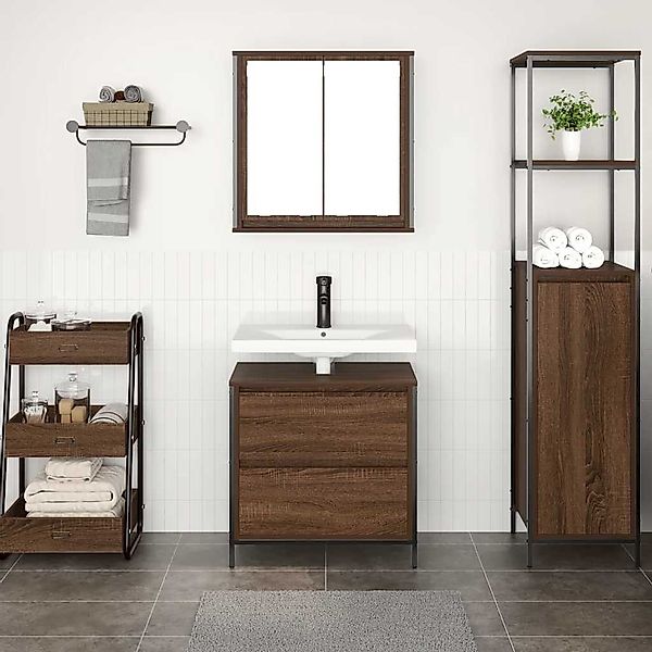 vidaXL Badezimmer-Set 2-tlg. Badmöbel-Set Braun Eichen-Optik günstig online kaufen