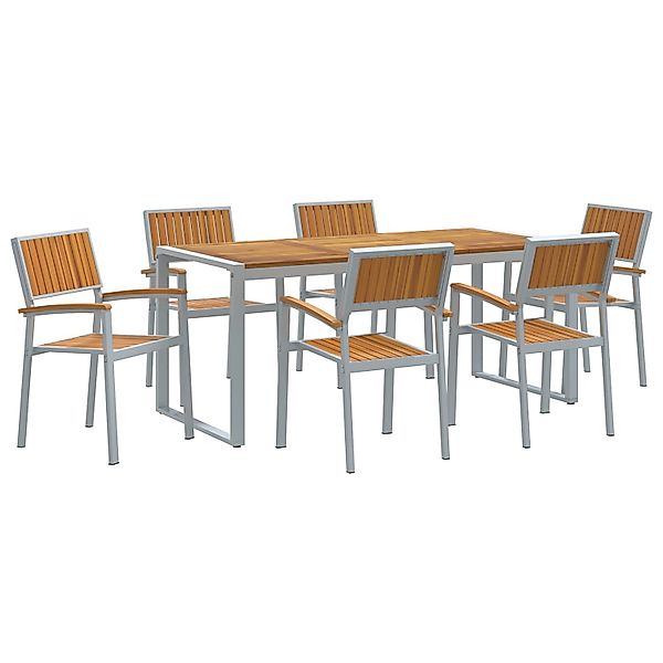 vidaXL 7-Teiliges Garten-Esszimmer-Set aus Massivem Akazienholz und Metall günstig online kaufen