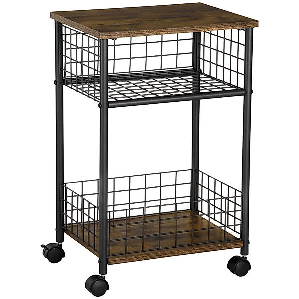 HOMCOM Küchenwagen mit 2 Aufbewahrungskörben Rustikal-Braun 40 x 30 x 62 cm günstig online kaufen