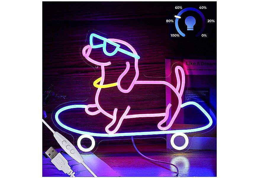 JIBENNEON Dekolicht LED Neon Sign,Skateboard Hund Bulldogge, Dackel LED Neo günstig online kaufen