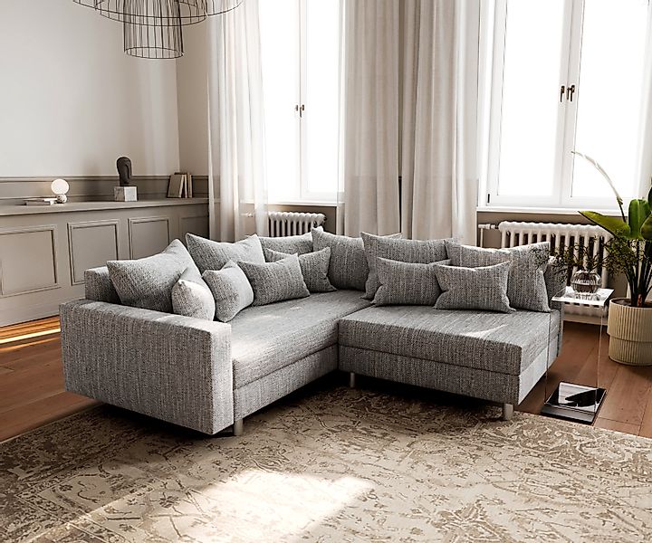 DELIFE Ecksofa Clovis, Hellgrau Strukturstoff mit günstig online kaufen
