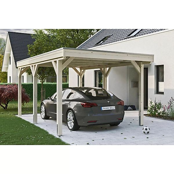 Skan Holz Carport Grunewald 321 cm x 554 cm mit Aluminiumdach Natur günstig online kaufen