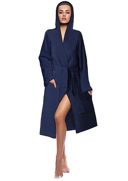 Badekönig Damenbademantel, Kapuze, Gürtel, Langform Waffelpique günstig online kaufen