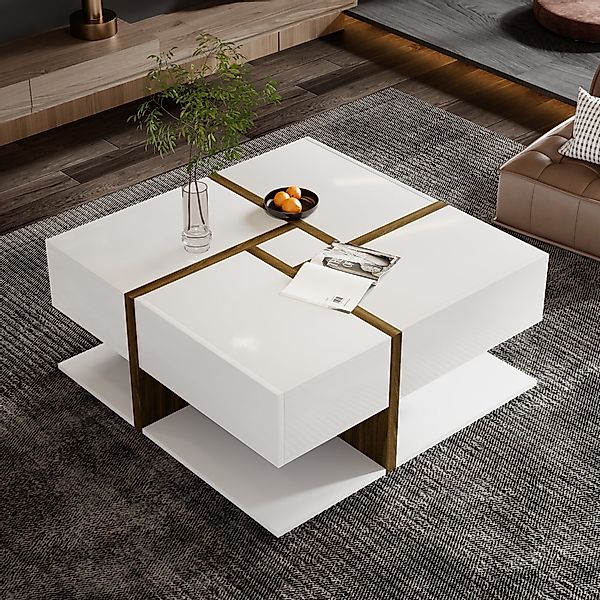 REDOM Couchtisch Moderner Couchtisch mit Holzmaserung in Eiche-Optik (verst günstig online kaufen