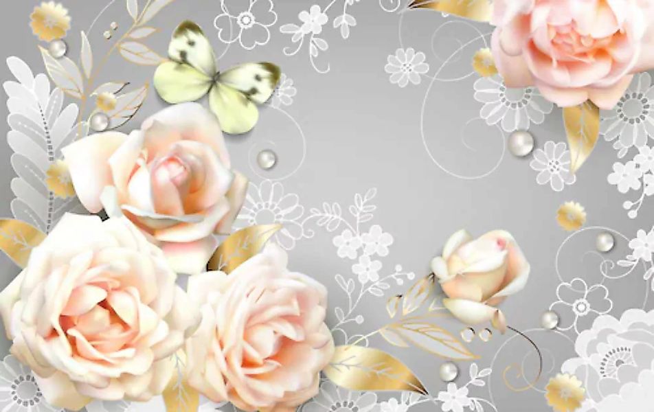 Papermoon Fototapete »Blumen mit Schmetterling« günstig online kaufen