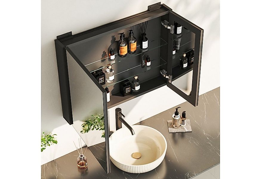 KreaGo Spiegelschrank Schwarz Badezimmerspiegelschrank Aluminium 2 türig (B günstig online kaufen