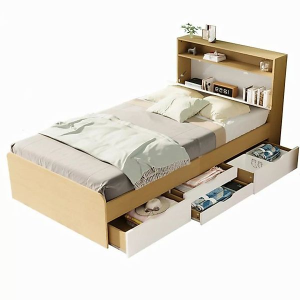 HAUSS SPLOE Holzbett 90x200cm mit 4 Schubladen, Ecken mit Stoßschutz, Weiß+ günstig online kaufen