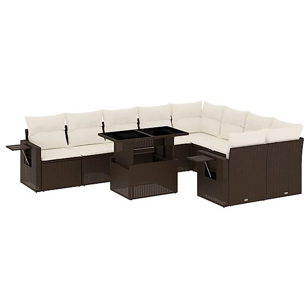 vidaXL 10-Tlg Garten-Sofagarnitur mit Kissen Braun Poly Rattan 3268133 günstig online kaufen
