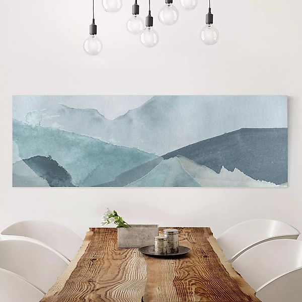 Leinwandbild Abstrakt - Panorama Wogen in Blau III günstig online kaufen