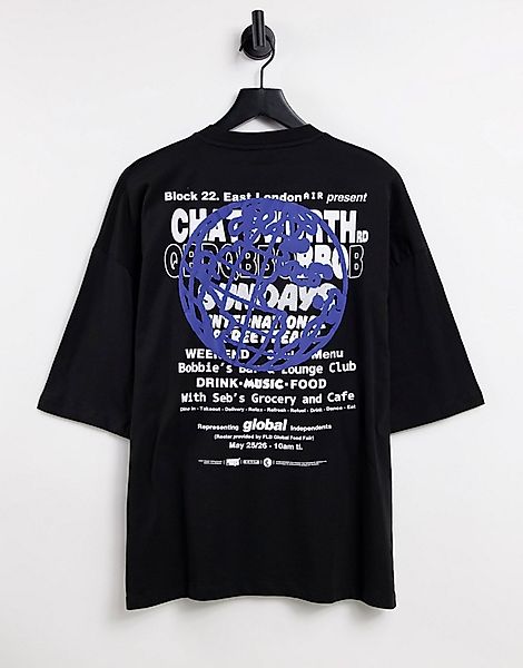 ASOS DESIGN – Oversize-T-Shirt in Schwarz mit Text- und Grafikprint am Rück günstig online kaufen