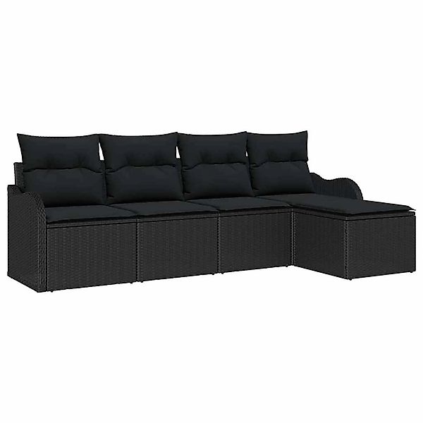 vidaXL Garten-Sofa-Set mit Kissen 5-Tlg Schwarz Poly Rattan 3345663 günstig online kaufen