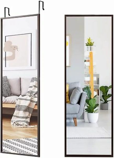 COSTWAY® Wandspiegel mit höhenverstellbaren Haengehaken braun günstig online kaufen
