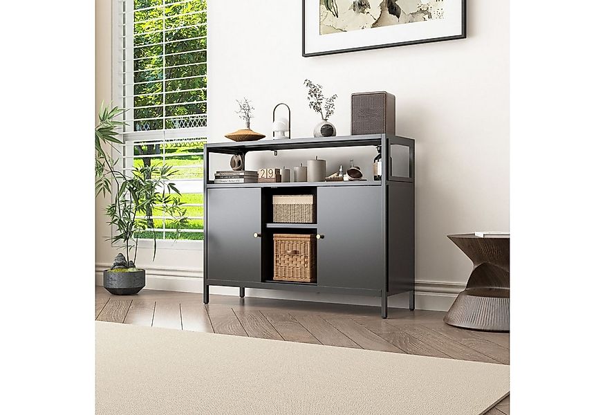 Mein-Regal Sideboard MESH, Schwarz Kommode modern Metall Schrank Schiebetür günstig online kaufen