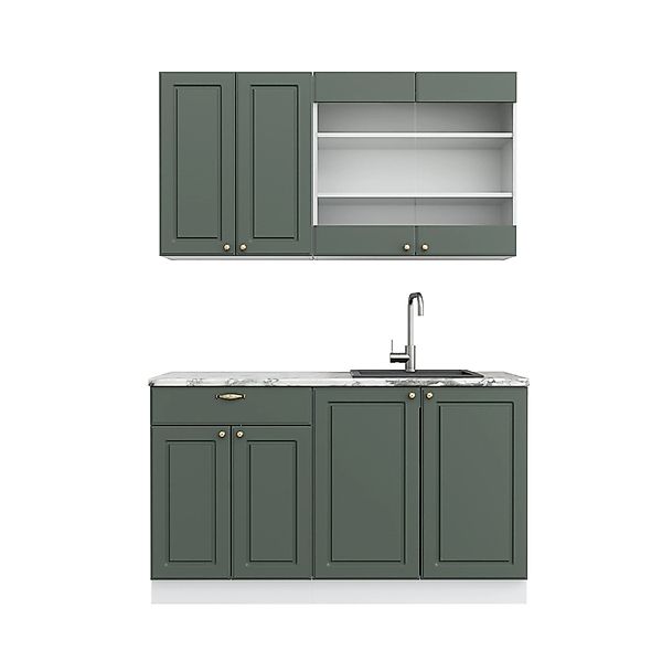 Vicco Fame-Line Singleküche Grün-Gold Landhaus/Weiß 140 cm ohne Arbeitsplat günstig online kaufen