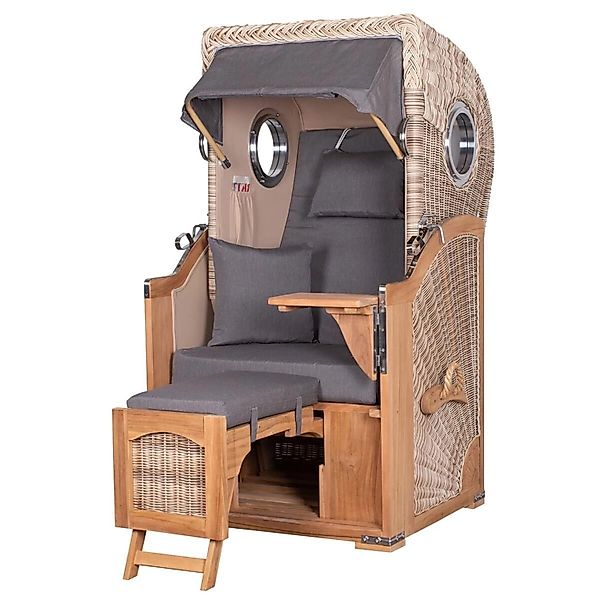 bene,iving Strandkorb Komplettset Ammersee Single Teak Bullauge PE Shell Mo günstig online kaufen