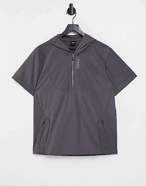 BOSS – Athleisure Swoody – Kurzärmliges Sweatshirt mit Kapuze-Grau günstig online kaufen
