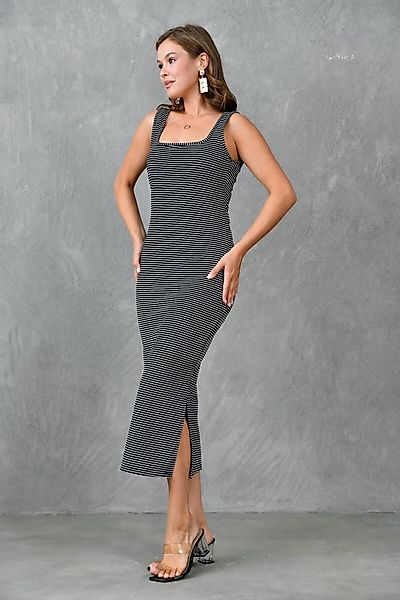 WOMAN VISION Minikleid Damen Schwarzes Stretch-Baumwoll-U-Ausschnitt Kleid günstig online kaufen