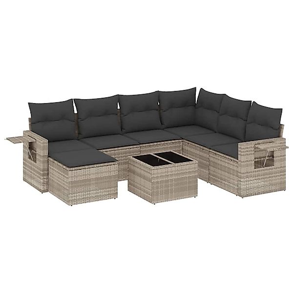 vidaXL 8-Tlg Garten-Sofagarnitur mit Kissen Hellgrau Poly Rattan 3220511 günstig online kaufen
