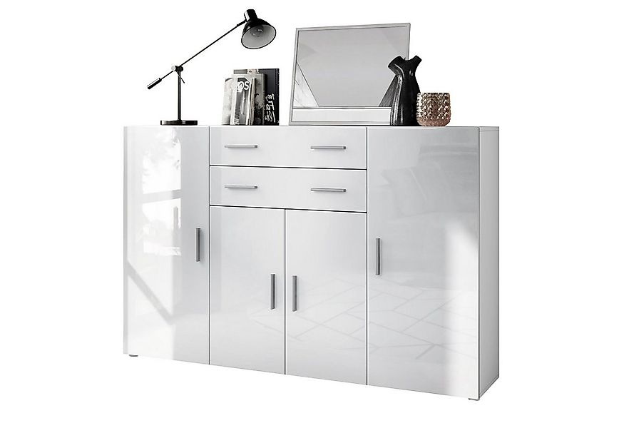 Vladon Highboard Aron (Anrichte, mit 4 Türen und 2 Schubladen), Weiß matt/W günstig online kaufen