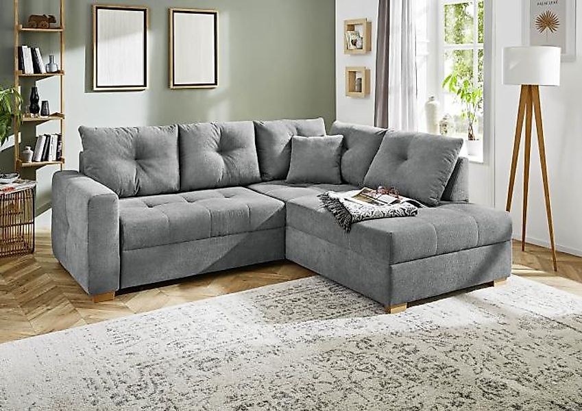 Ecksofa mit Schlaffunktion und Bettkasten Dunkelgrau 228 x 199 cm beidseiti günstig online kaufen