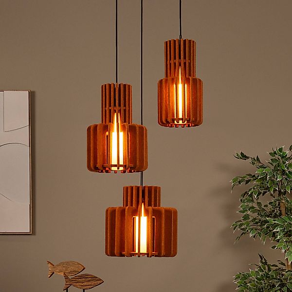 Hängelampe Rollo, terrakotta, Ø 50 cm, Stoff/Metall, 3-flg. günstig online kaufen