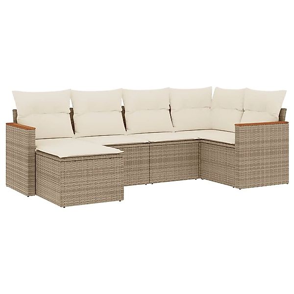 vidaXL 6-Tlg Garten-Sofagarnitur mit Kissen Beige Poly Rattan 3226177 günstig online kaufen