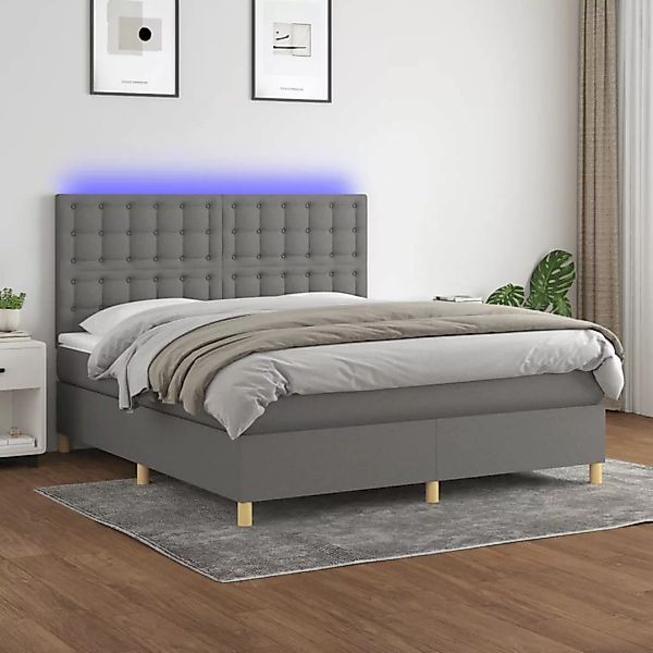 Vidaxl Boxspringbett Mit Matratze & Led Dunkelgrau 160x200 Cm Stoff günstig online kaufen