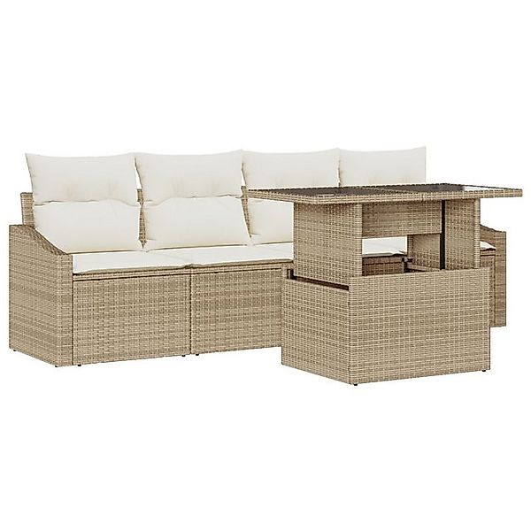 vidaXL Loungesofa 5-tlg. Garten-Sofagarnitur mit Kissen Beige Poly Rattan, günstig online kaufen