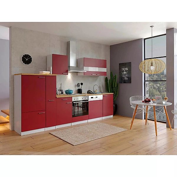 Respekta Küchenzeile ohne E-Geräte 310 cm Rot-Weiß günstig online kaufen