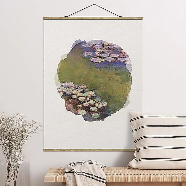 Stoffbild Blumen mit Posterleisten - Hochformat Wasserfarben - Claude Monet günstig online kaufen