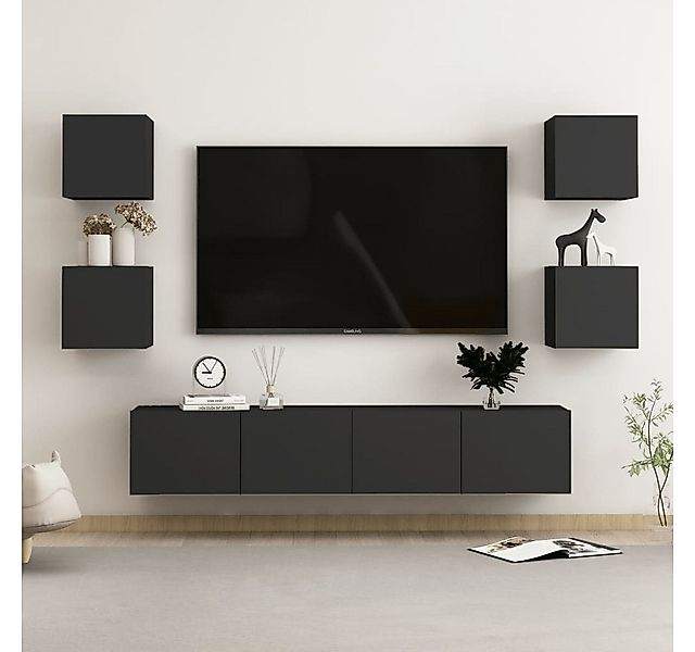 vidaXL TV-Schrank 6-tlg TV-Schrank-Set Schwarz Spanplatte TV-Konsole für Fe günstig online kaufen