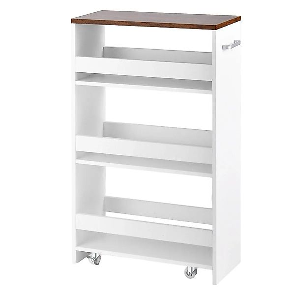 Costway 4 Etagen Küchenwagen Badregal Weiß & Braun 47.5 x 20 x 80.5 cm günstig online kaufen