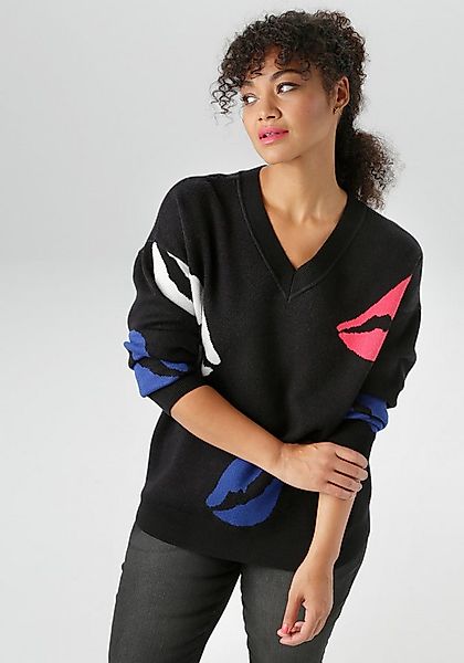 Aniston PLUS Strickpullover mit eingestrickten farbigen Kussmündern - NEUE günstig online kaufen