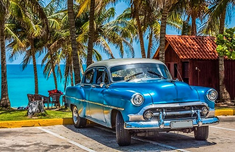 Papermoon Fototapete »OLDTIMER-HAVANNA KUBA VINTAGE AUTO PALMEN STRAND MEER günstig online kaufen