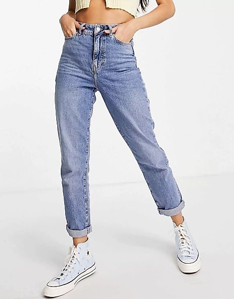 New Look – Mittelblaue Mom-Jeans mit betonter Taille günstig online kaufen