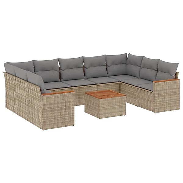 vidaXL 10-Tlg Garten-Sofagarnitur mit Kissen Beige Poly Rattan 3258685 günstig online kaufen