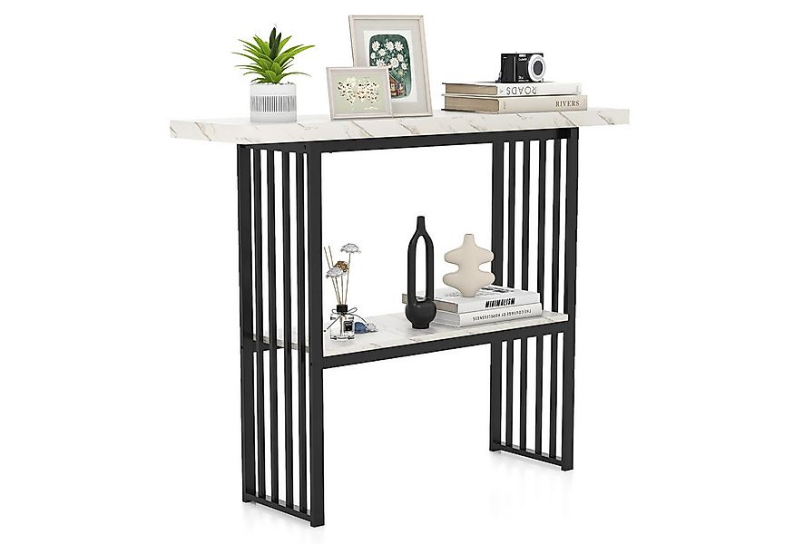 COSTWAY Konsolentisch, Marmor, schmal, mit 2 Ablagen&Metallrahmen, gold, 12 günstig online kaufen