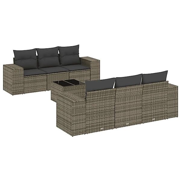 vidaXL 7-Tlg Garten-Sofagarnitur mit Kissen Grau Poly Rattan 3222309 günstig online kaufen