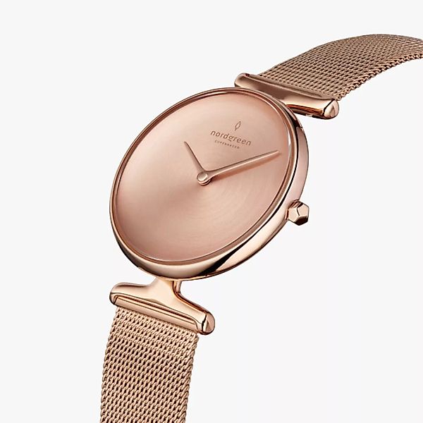 Armbanduhr Unika Roségold | Mattes Edelstahl Ziffernblatt - Mesharmband Ros günstig online kaufen