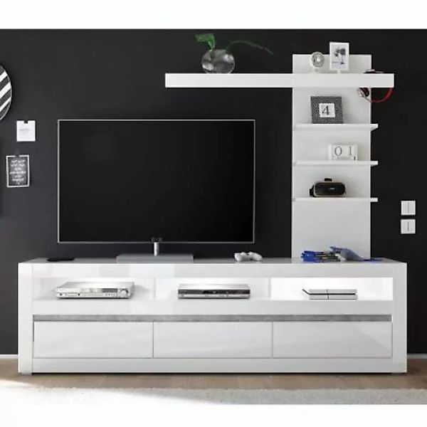 Lomadox TV-Lowboard in weiß Hochglanz inkl. LED und mit Griffmulden mit Auf günstig online kaufen