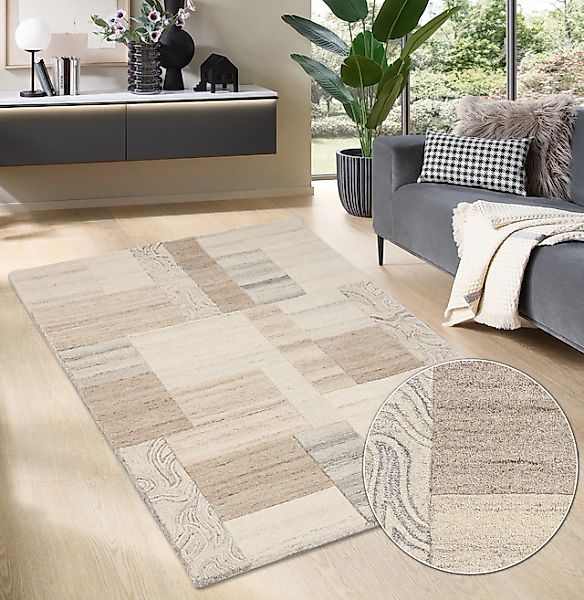 THEKO Wollteppich »Lola, Wolle, handgearbeitet, Patchwork Design, handgetuf günstig online kaufen