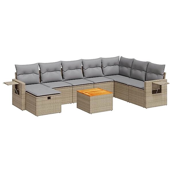 vidaXL 9-Tlg Garten-Sofagarnitur mit Kissen Beige Poly Rattan 3325832 günstig online kaufen