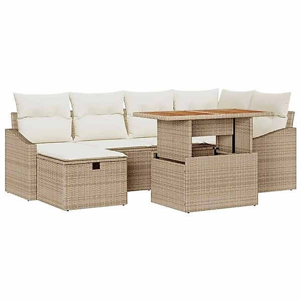 vidaXL Garten-Sofa-Set mit Kissen mit Speicher 7-Tlg Beige Poly Rattan 3360 günstig online kaufen