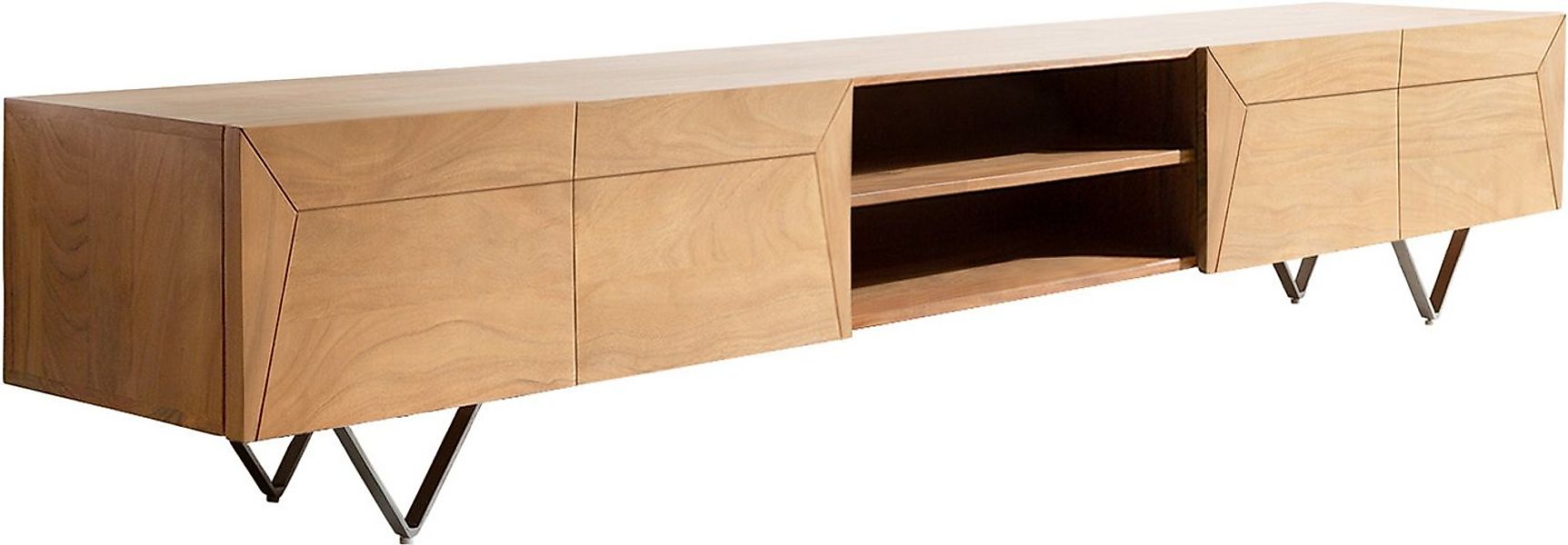 DELIFE Lowboard Kayu, Akazie Natur 240 cm 4 Türen V-Fuß Lowboard günstig online kaufen