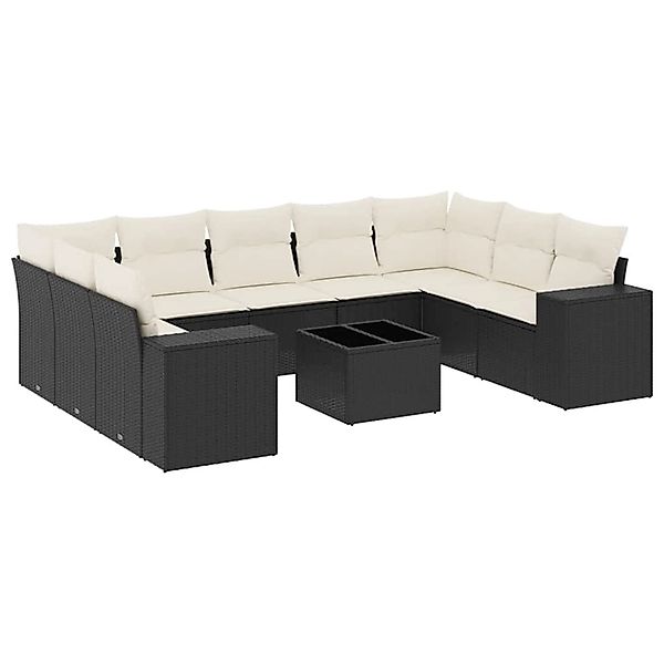 vidaXL 10-Tlg Garten-Sofagarnitur mit Kissen Schwarz Poly Rattan 3255343 günstig online kaufen