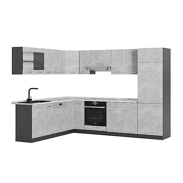 Vicco R-Line Eckküche Beton/Anthrazit 227 x 287 cm AP Marmor ohne E-Geräte günstig online kaufen